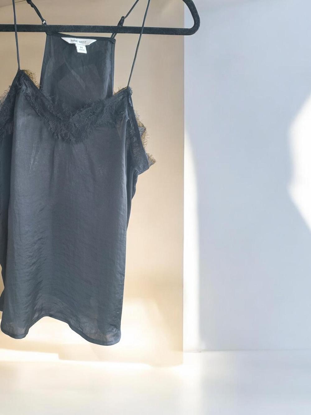 Nine West Black Satin Lace-Trim Cami